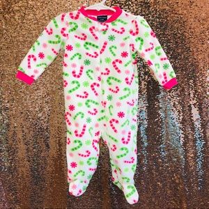 Fleece zip up pink & green candy cane onesie